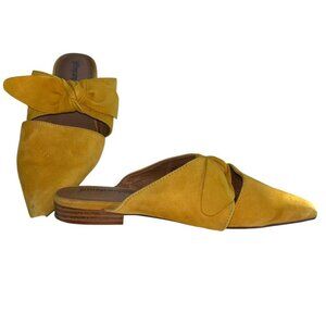 jeffrey campbell mustard golden yellow suede bow slide mule shoes 6 1/2